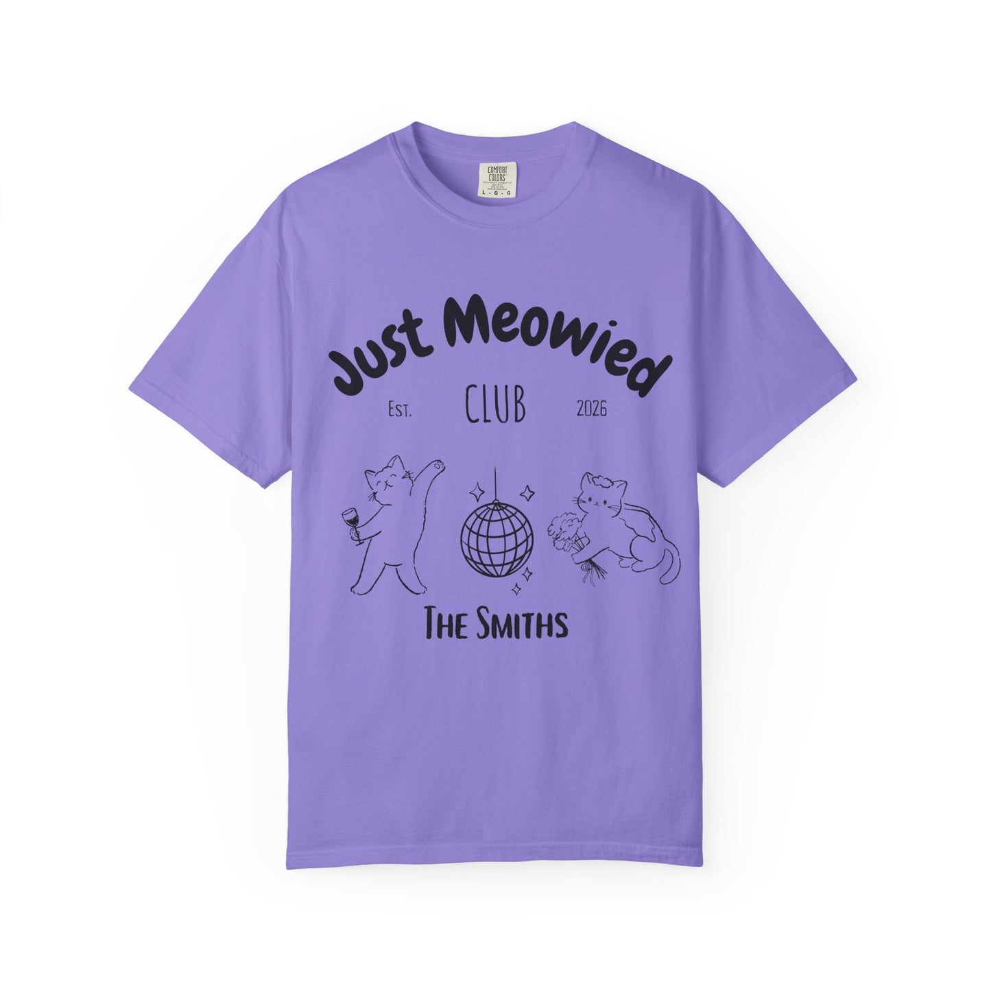 Just Married Cat Wedding Shirt Newlywed Couple Matching T-Shirt Comfort Colors Mr And Mrs Tee Just Meowied Honeymoon Gift For Bride Groom