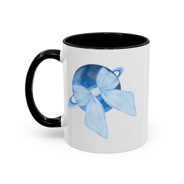 Blue Saturn Wrapped In A Blue Bow Accent Coffee Mug