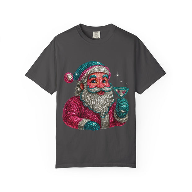 Santa Holding Martini T-Shirt | Vintage Retro Holiday Illustration