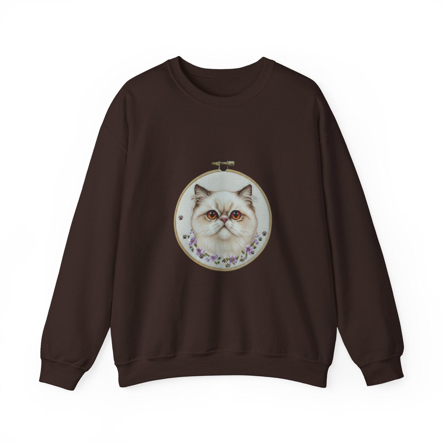 Grumpy Persian Cat Portrait Crewneck sweatshirt | Floral Embroidery Hoop Art