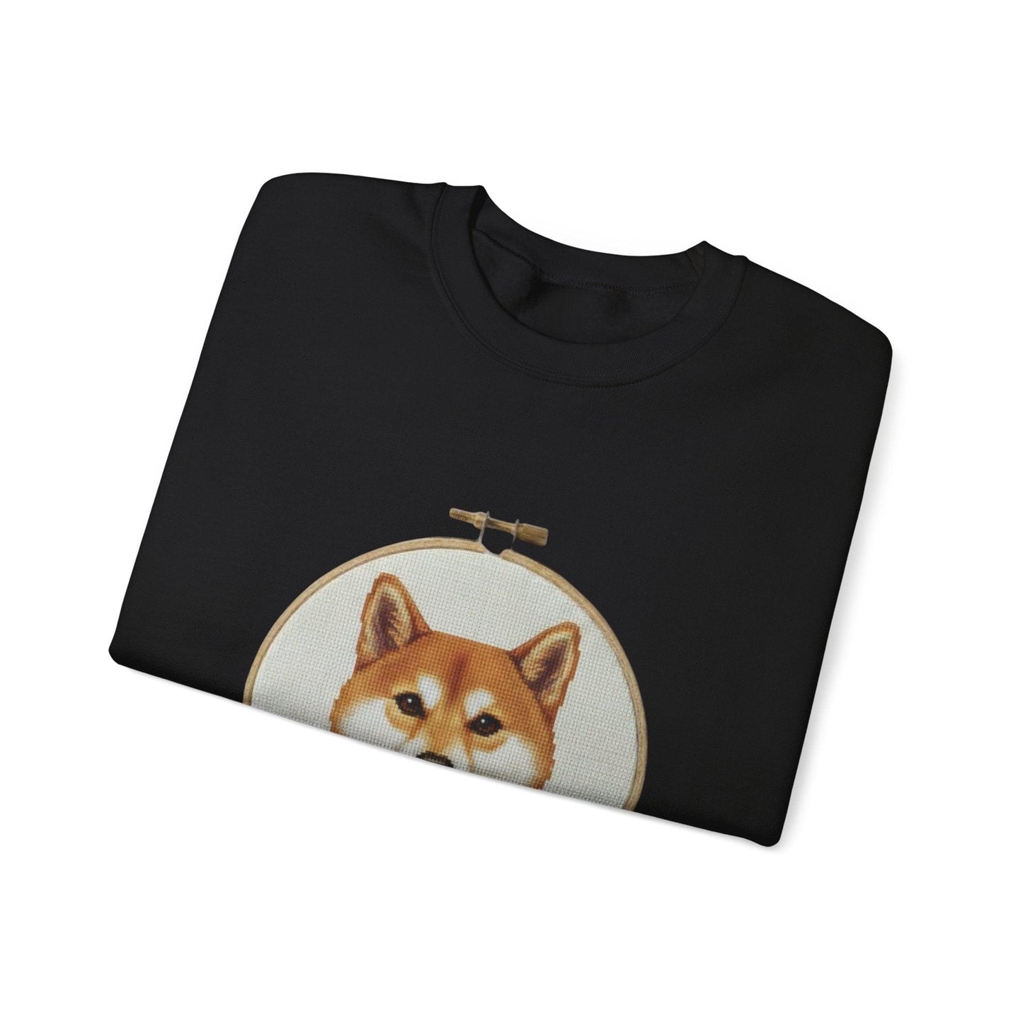 Shiba Inu Portrait Crewneck Sweatshirt | Embroidery Hoop Floral Frame