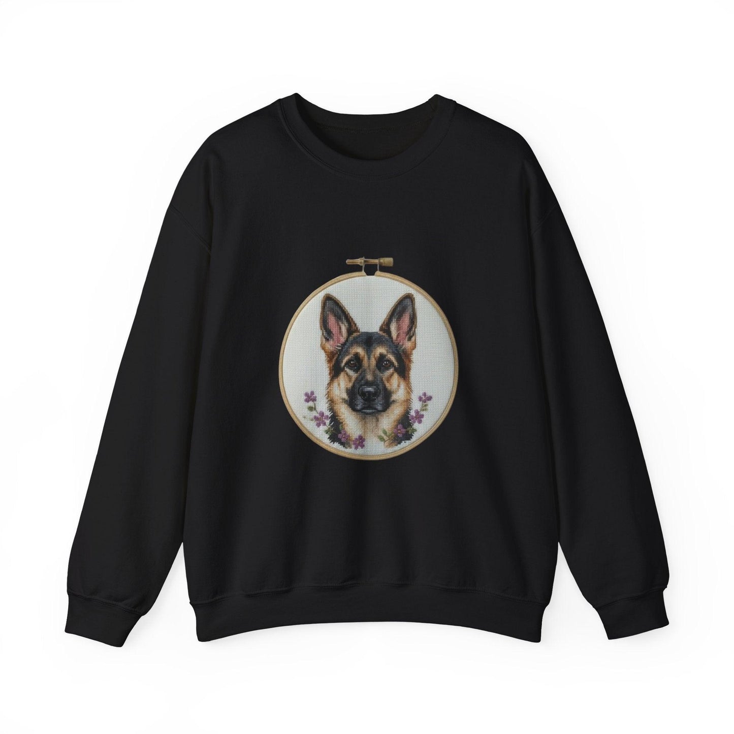 German Shepherd Portrait Embroidery Hoop Sweatshirt | Floral Dog Face