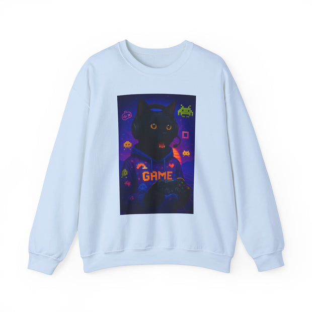 Cozy Gamer Cat Sweatshirt - Unisex Heavy Blend™ Crewneck, Perfect for Gaming Nights, Halloween, Cat Lovers, Gift Ideas, Comfortable Wear