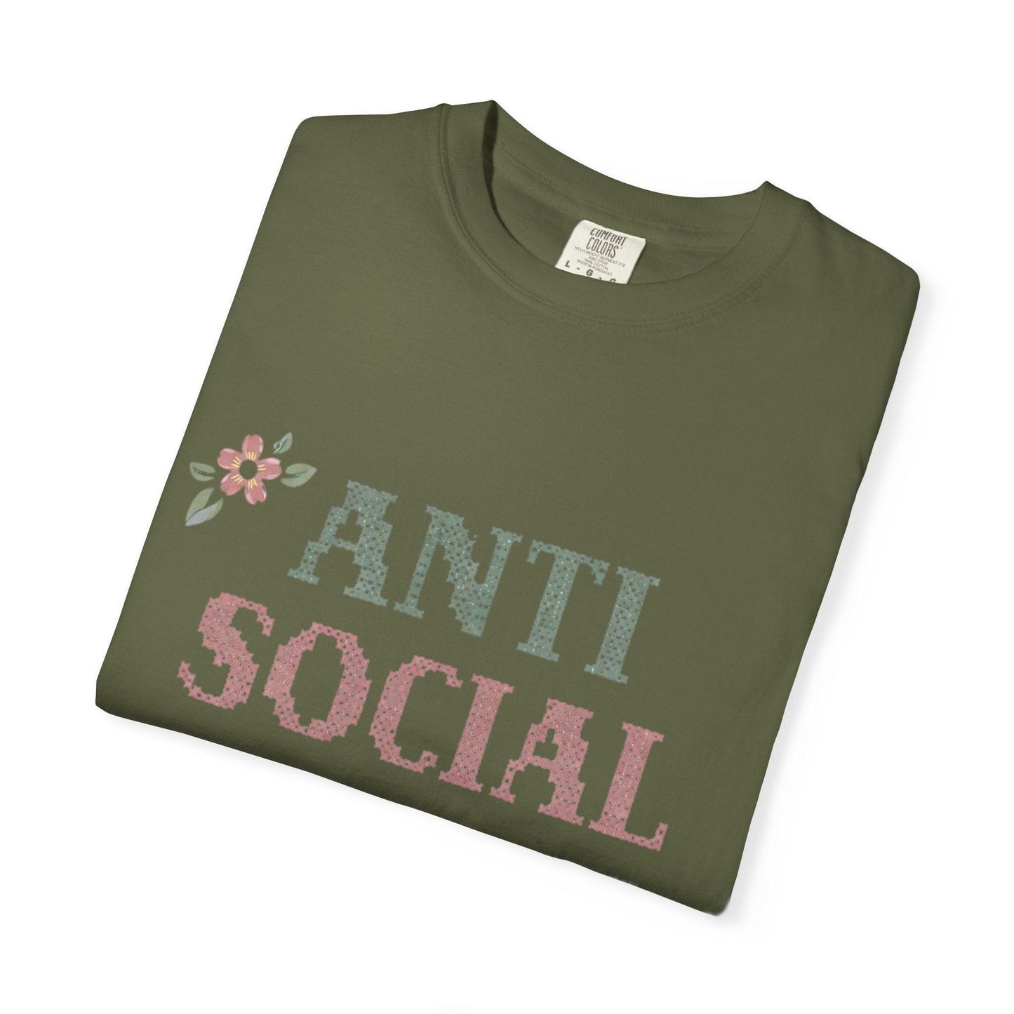 Anti Social Stitch Club T-shirt | Cross Stitch Floral Text Design