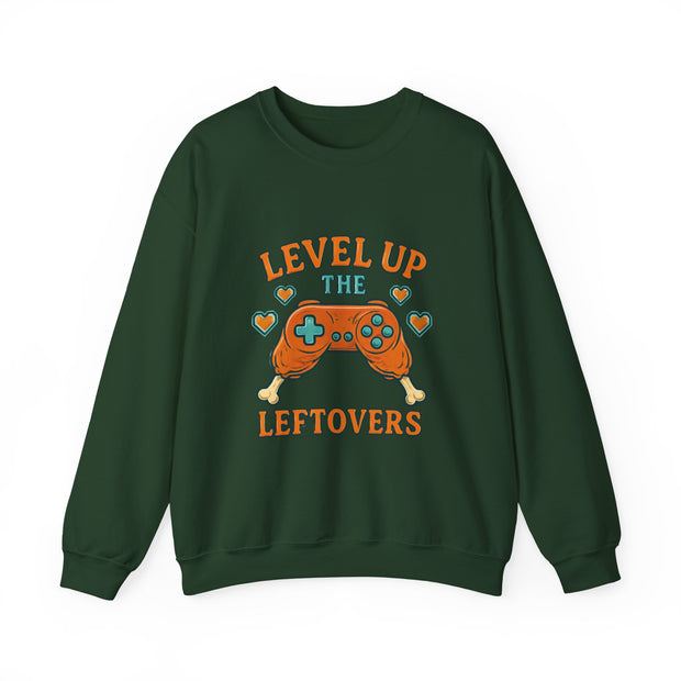 Funny Gamer Sweatshirt, Level Up Leftovers Crewneck, Gifts for Gamers, Casual Wear, Thanksgiving Sweatshirt, Cute Holiday Apparel