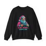 Santa with Game Controller Crewneck, Stay Merry Game On Holiday Sweatshirt
