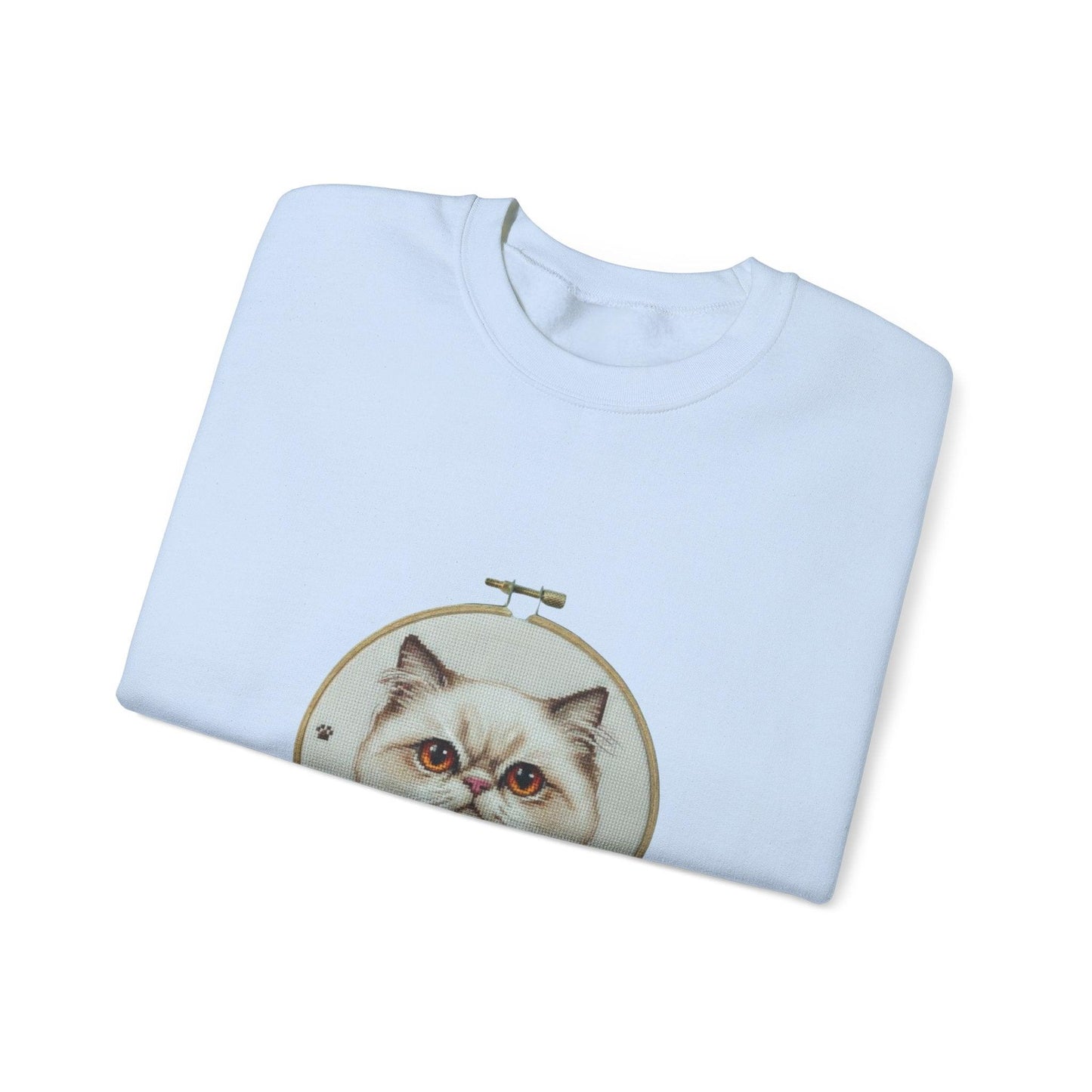 Grumpy Persian Cat Portrait Crewneck sweatshirt | Floral Embroidery Hoop Art