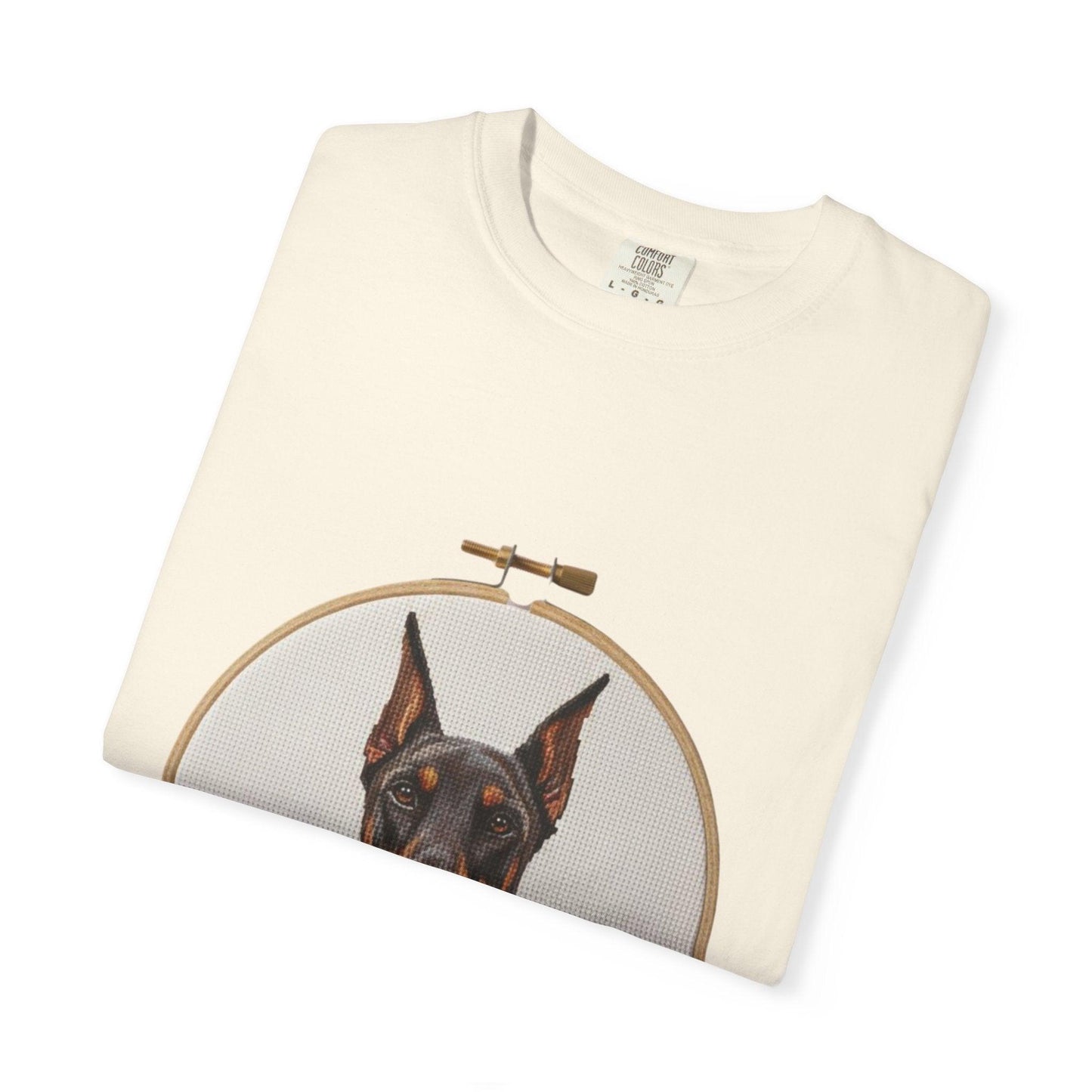 Doberman Portrait T-shirt | Embroidery Hoop Dog Illustration