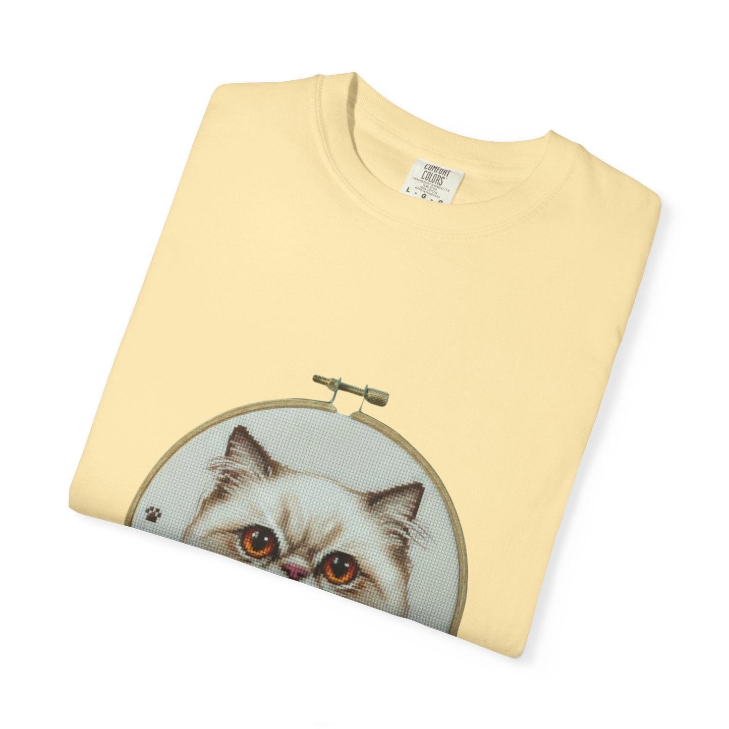 Persian Cat Portrait T-shirt | Embroidery Hoop Floral Illustration