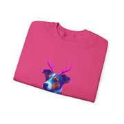 Neon Jack Russell in Reindeer Antlers Sweatshirt | Holiday Pet Portrait