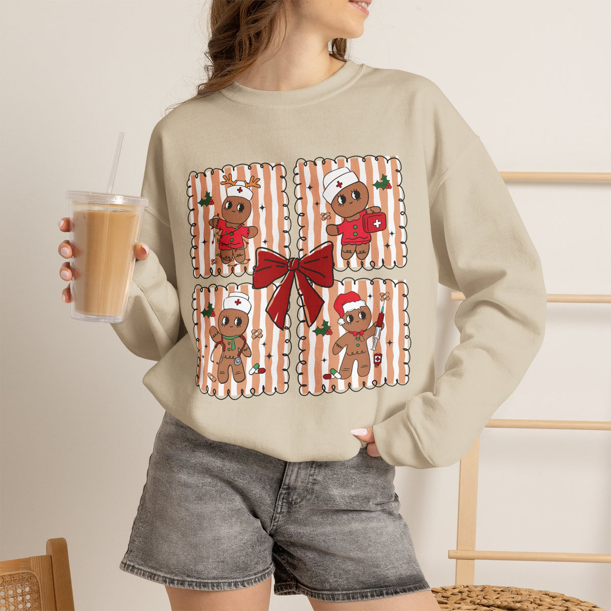 Gingerbread Christmas Sweatshirt, Cute Gingerbread Crewneck, Christmas Bow Sweatshirt, Gingerbread Man Shirt, Funny Holiday Sweater, Christmas Gift