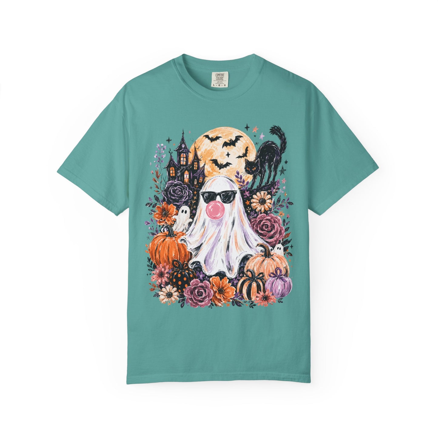Cute Sunglasses Ghost Halloween T-shirt | Pumpkin, Black Cat, Haunted House