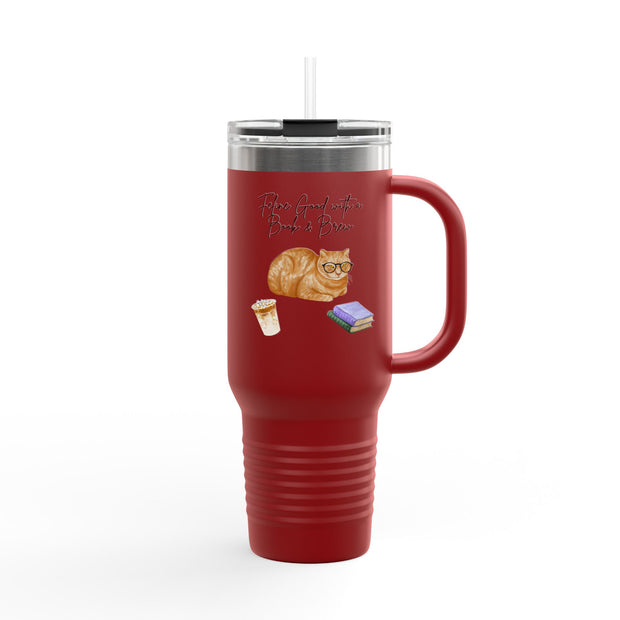 'Feline Good with a Book & Brew' Insulated Travel Mug, 40oz