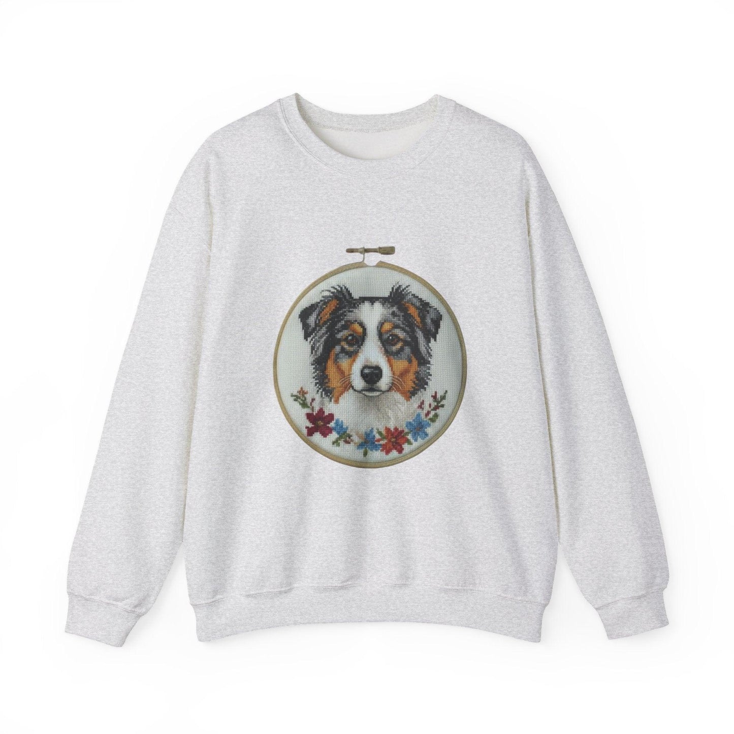 Australian Shepherd Sweatshirt, Aussie Dog Mom Gift, Embroidery Hoop Portrait, Cross Stitch Dog Crewneck