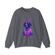 German Shorthaired Pointer with Reindeer Antlers Crewneck Sweatshirt | Neon Holiday Sweater Illustration