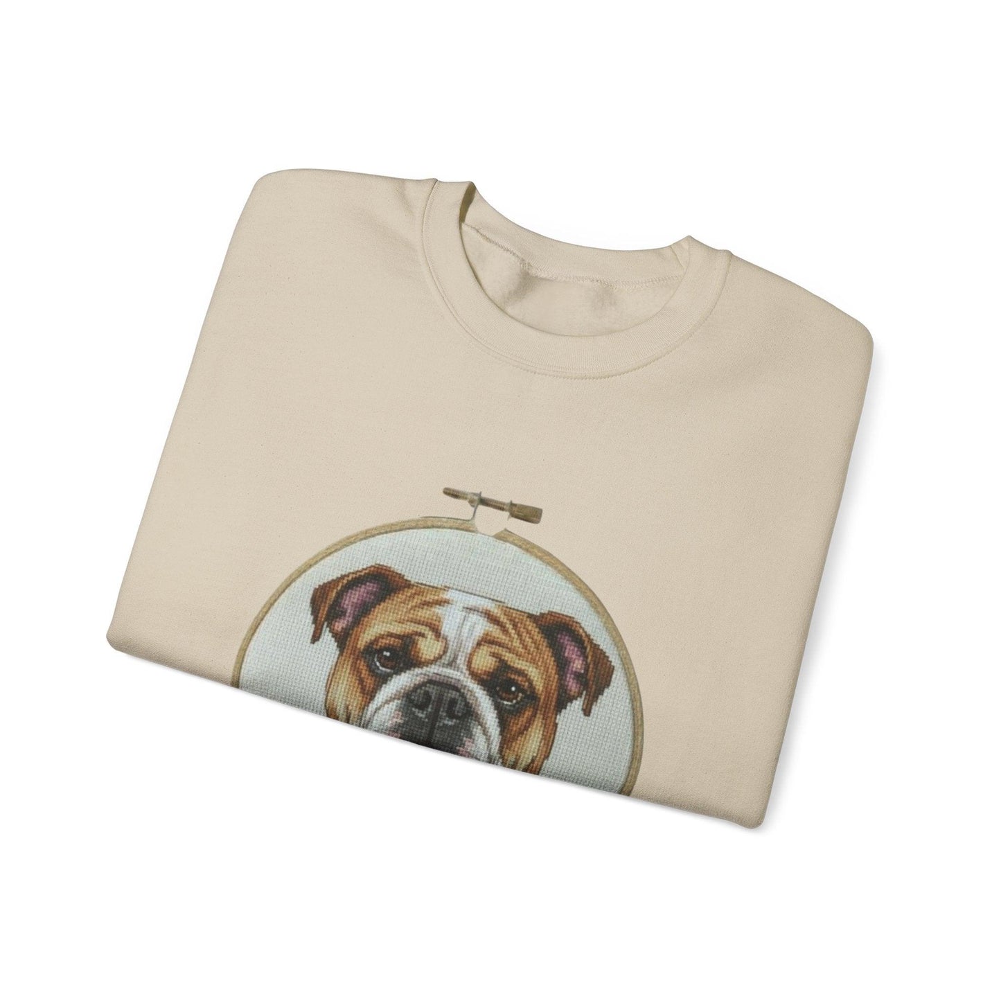 English Bulldog Portrait Sweatshirt | Vintage Embroidery Hoop Dog Crewneck