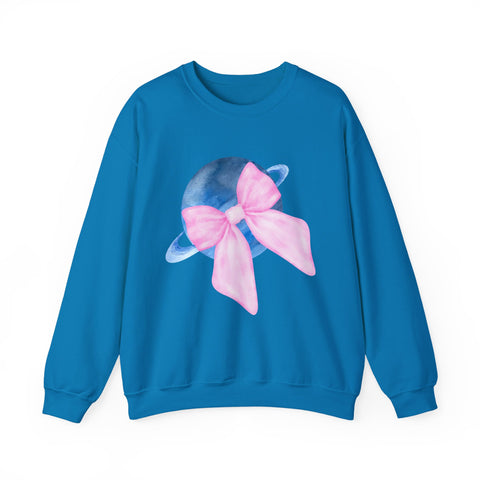 Blue Saturn Wrapped In A Pink Bow Unisex Crewneck Sweatshirt