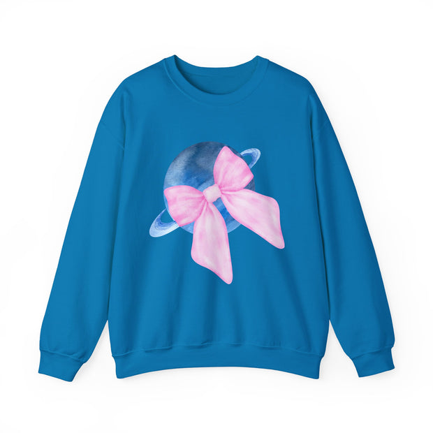 Blue Saturn Wrapped In A Pink Bow Unisex Crewneck Sweatshirt