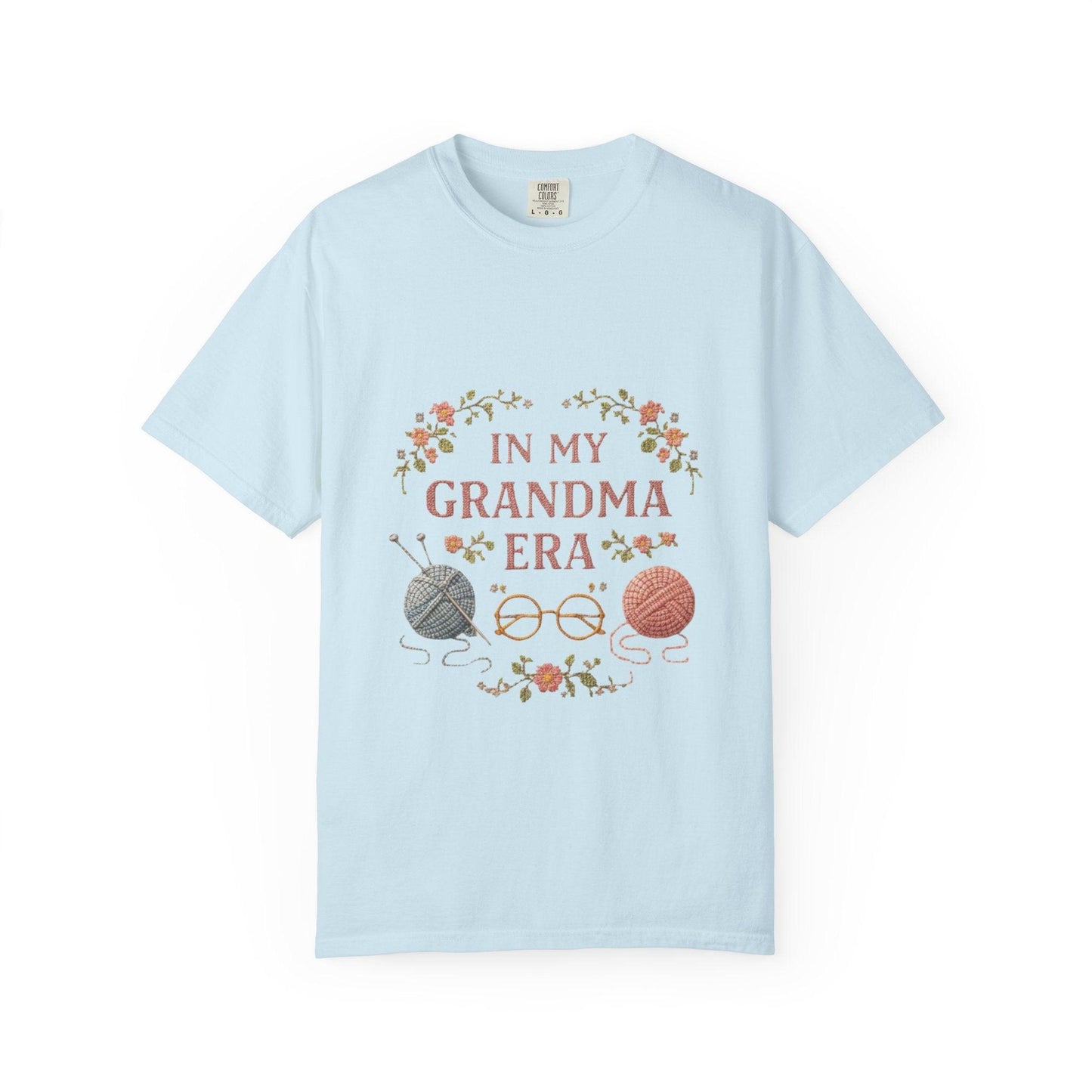 In My Grandma Era knitting balls glasses T-shirt | vintage floral knit design