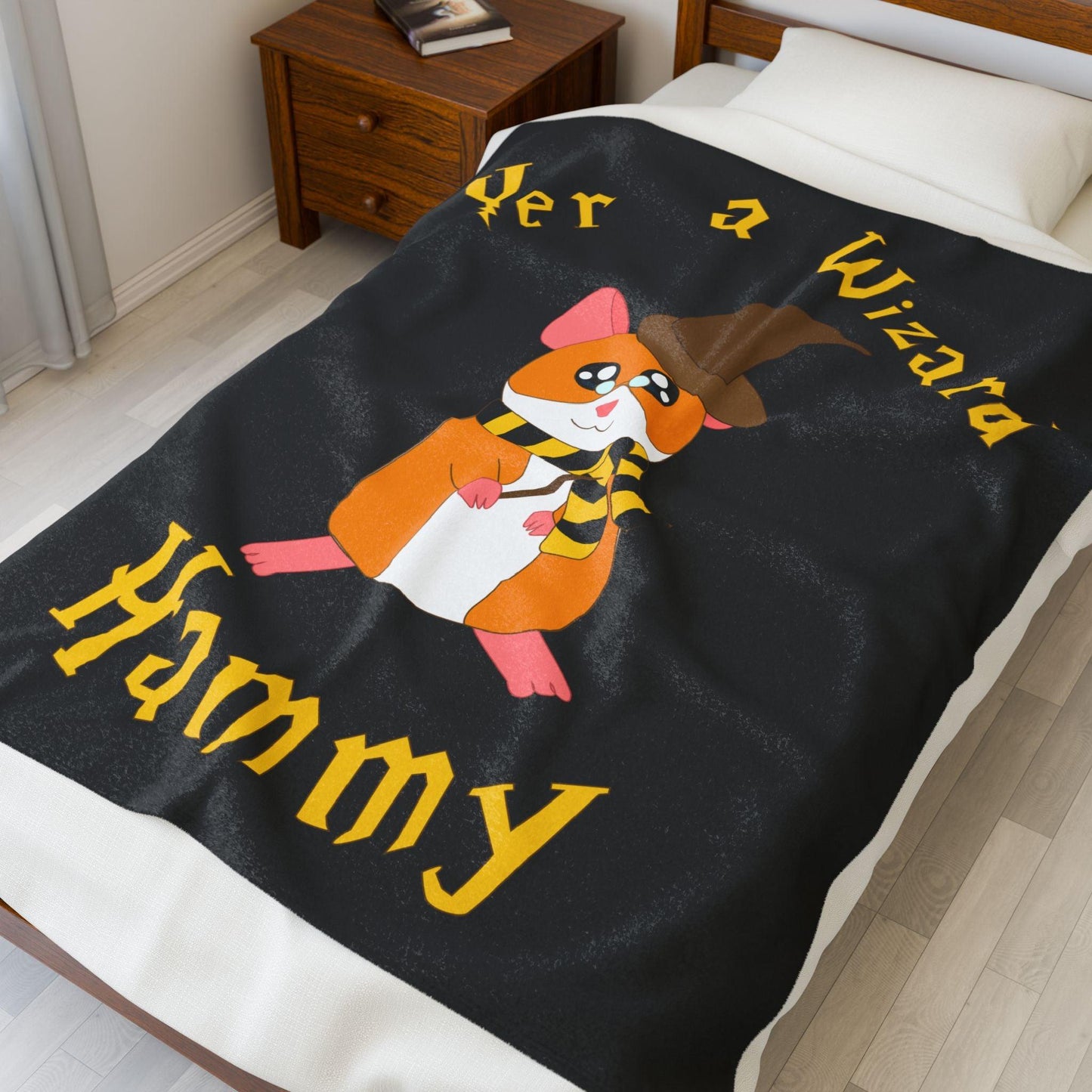 Wizard Hammy Velveteen Plush Blanket | Cute Hamster in Wizard Hat and Scarf