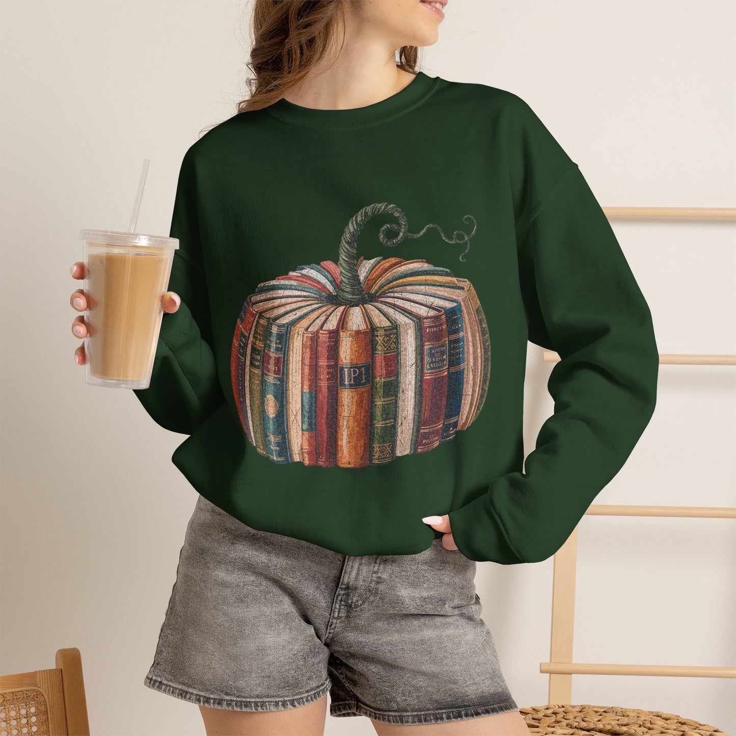 Patchwork Pumpkin Crewneck Sweatshirt | Fall Plaid Pumpkin Shirt