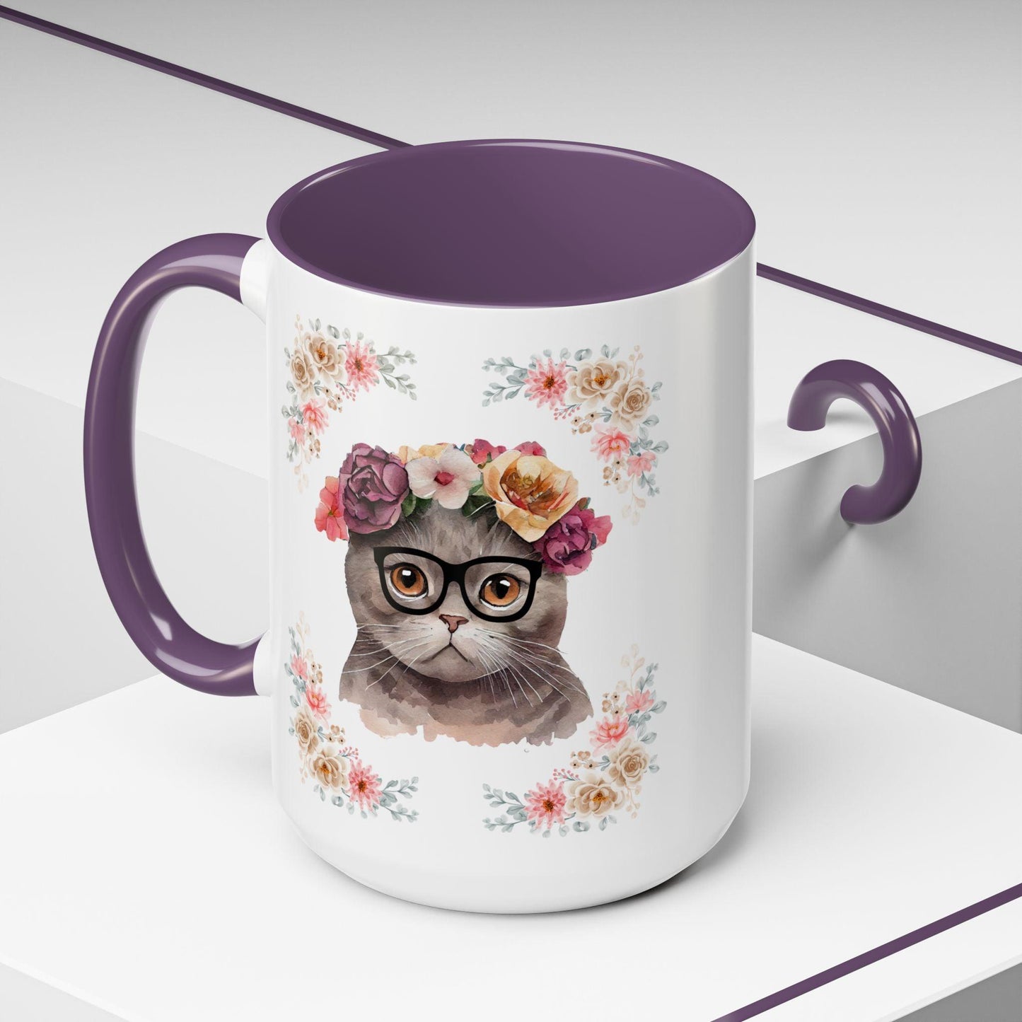 Geeky Goddess Dark Gray Cat Accent Coffee Mug