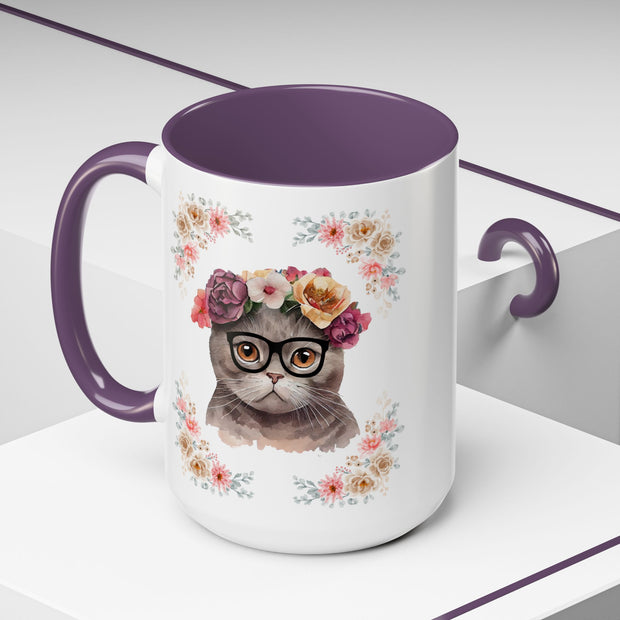 Geeky Goddess Dark Gray Cat Accent Coffee Mug