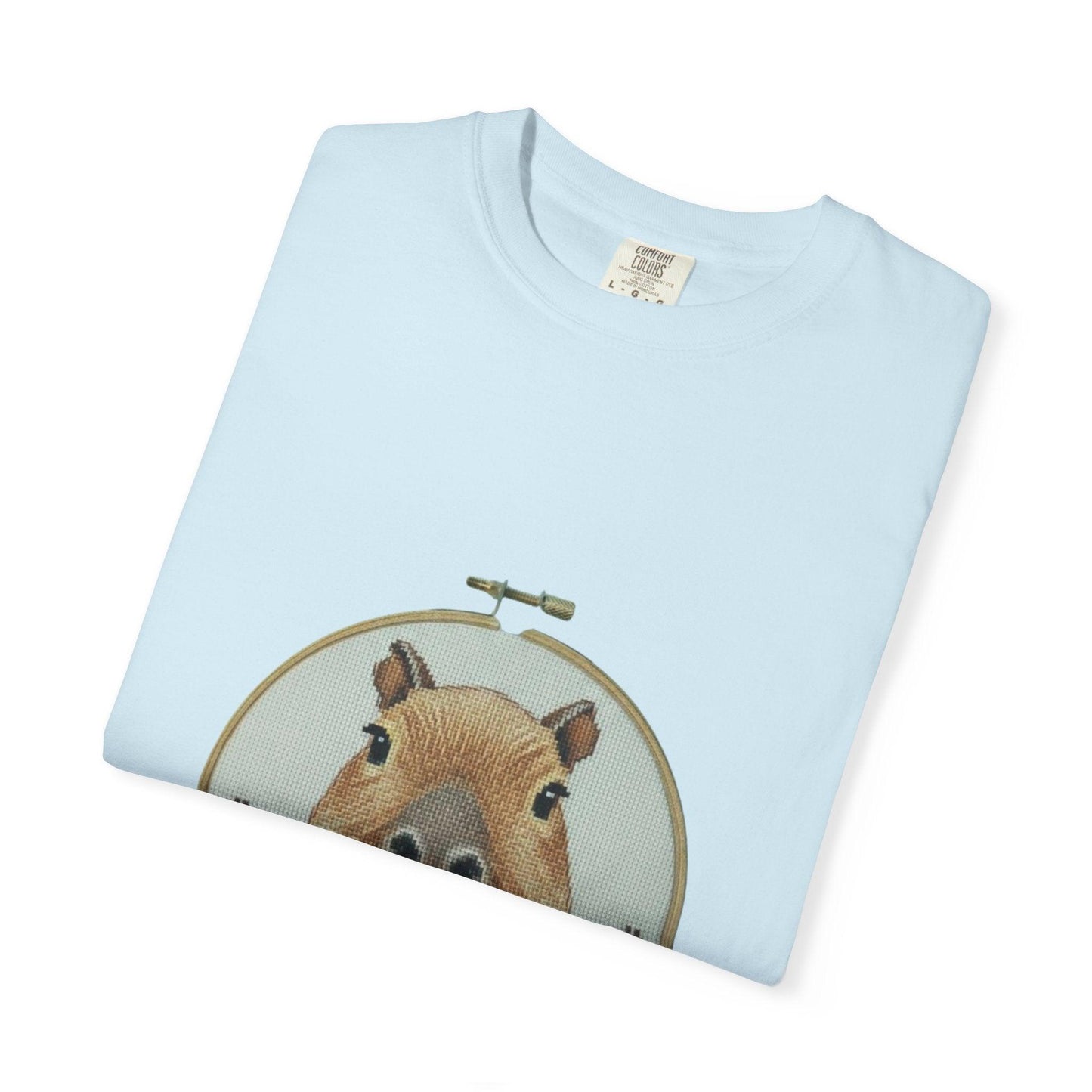 Capybara Portrait T-Shirt | Floral Embroidery Hoop Design