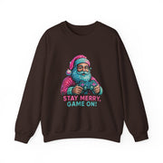 Santa with Game Controller Crewneck, Stay Merry Game On Holiday Sweatshirt