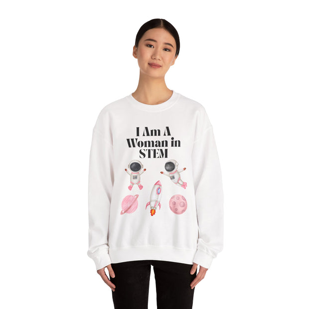 "I Am A Woman in STEM" Astronaut Unisex Crewneck Sweatshirt