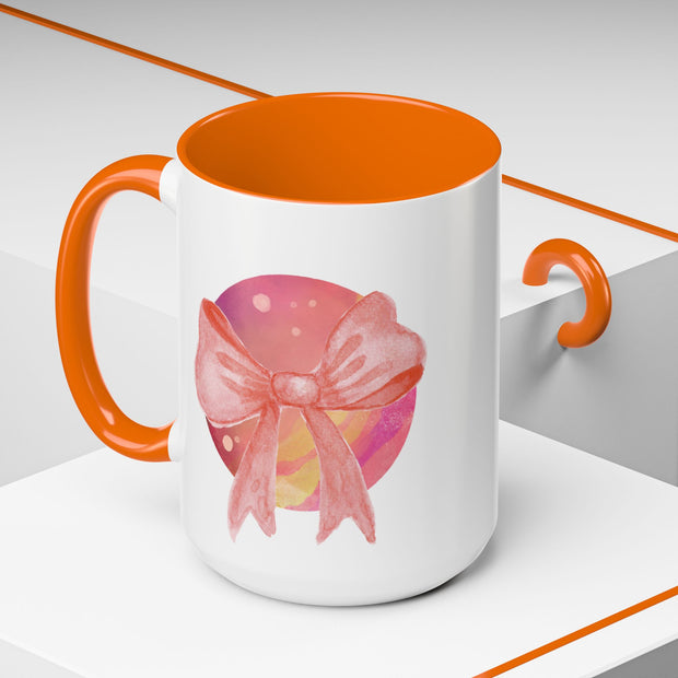 Pink/Yellow Planet Wrapped In A Bow Accent Coffee Mug