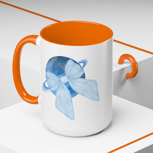 Blue Saturn Wrapped In A Blue Bow Accent Coffee Mug