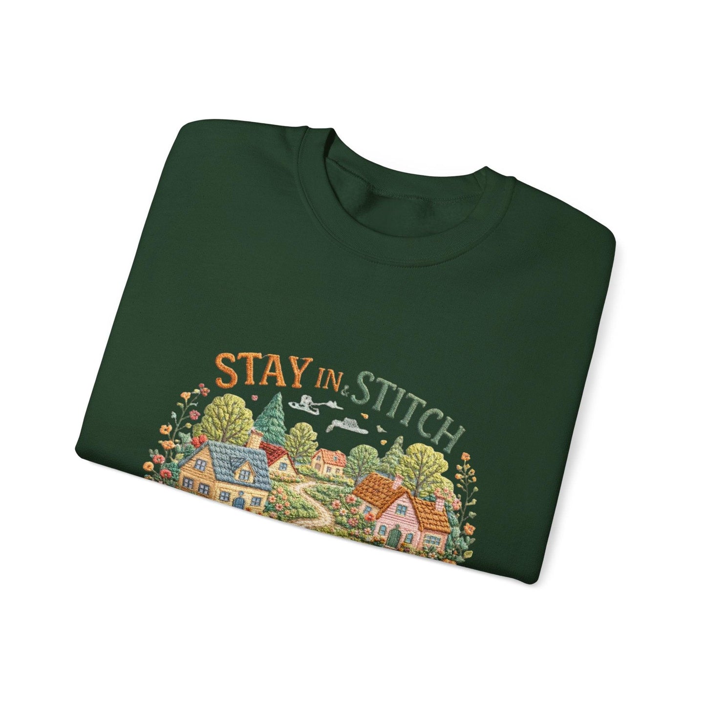 Stay in Stitch cottage garden Sweatshirt | cozy village embroidery design