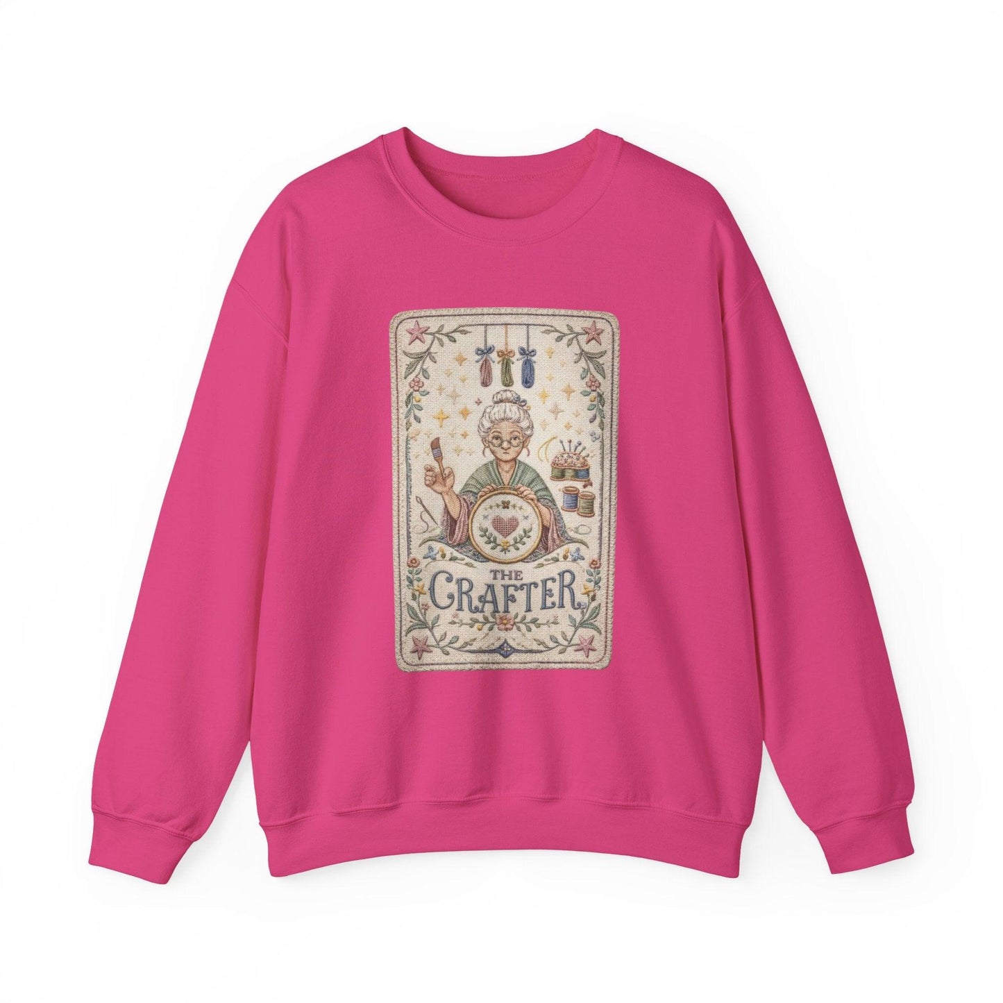 The Crafter illustration Crewneck Sweatshirt | Vintage craft tools, floral frame