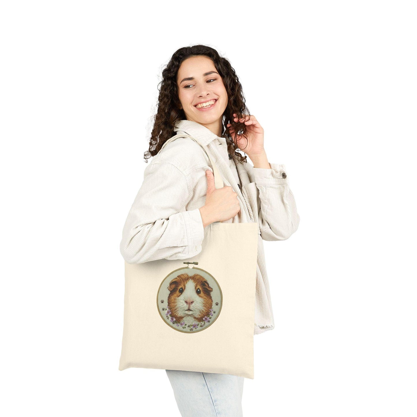 Watercolor Guinea Pig Tote Bag | Canvas Shopping Bag, Small Animal Portrait