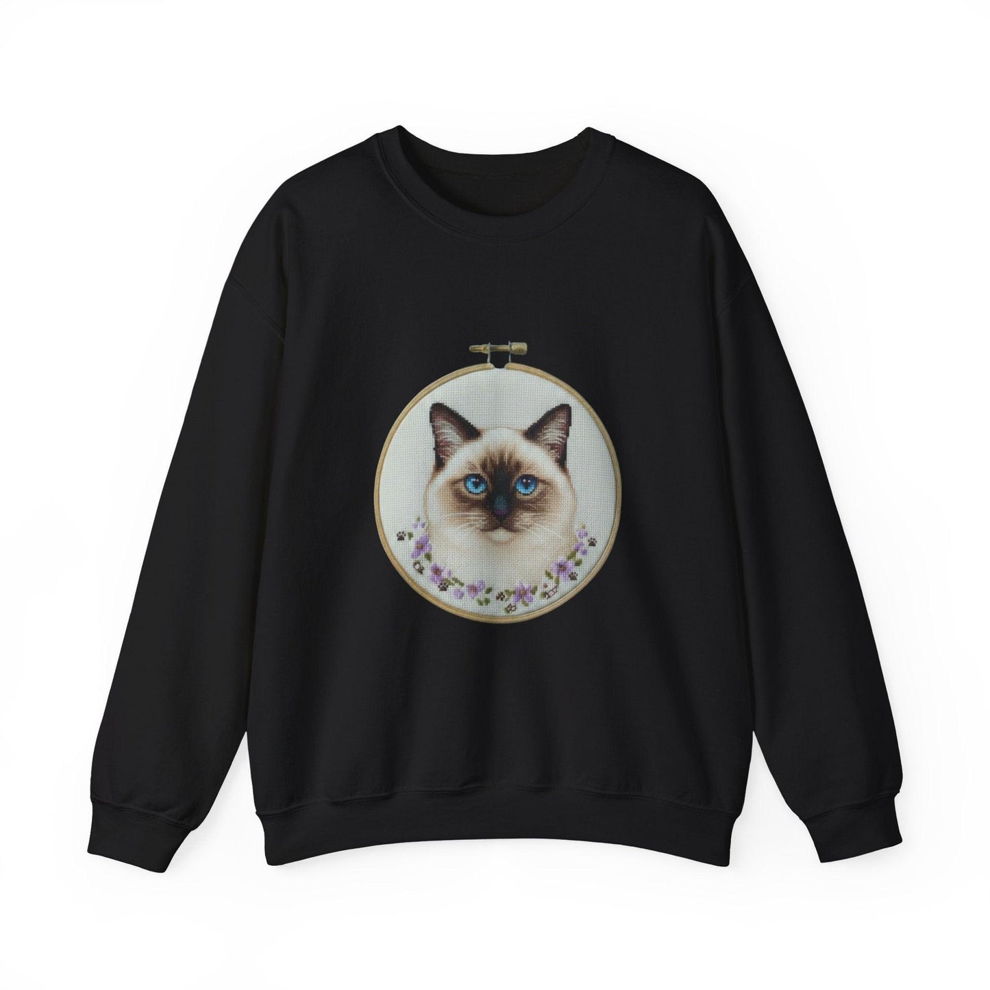 Siamese Cat Portrait Sweatshirt | Embroidery Hoop Floral Frame