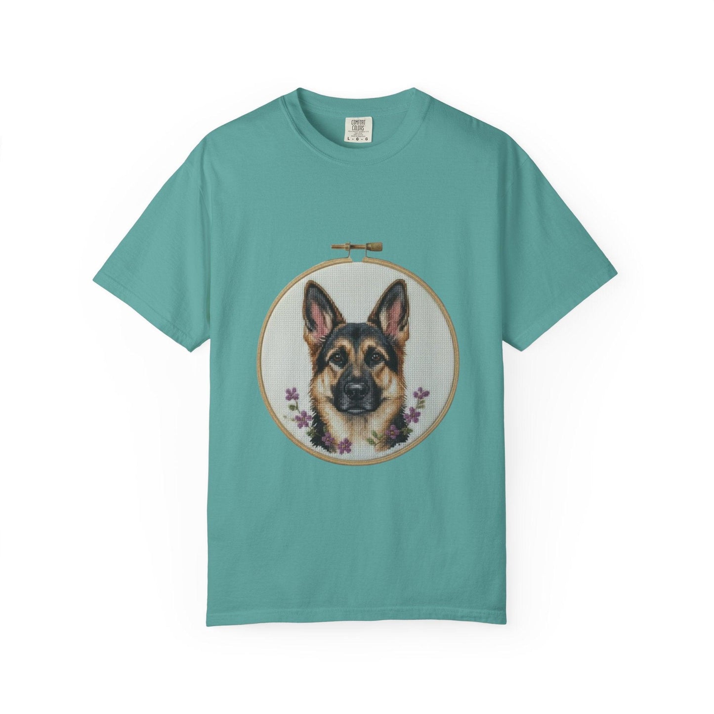 German Shepherd Portrait T-Shirt | Embroidery Hoop Dog Illustration