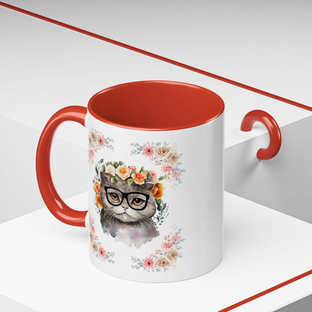 Geeky Goddess Gray Cat Accent Coffee Mug