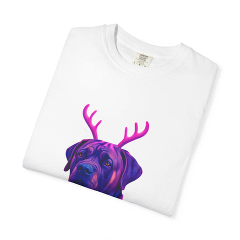 Neon English Mastiff Dog with Antlers T-Shirt | Christmas Sweater Lights Design