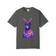 Festive Doberman Holiday T-Shirt, Christmas Shirt, Unisex Gift, Funny Pet Apparel, Cozy Winter Wear, Animal Lover Tee