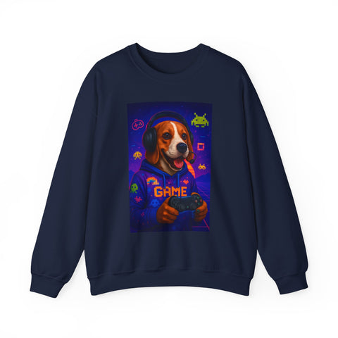 Game On Beagle Sweatshirt, Gamer Gift, Cute Pet Sweatshirt, Video Game Crewneck, Unique Dog Lover Apparel