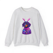 Dachshund Reindeer Sweater Crewneck Sweatshirt | Neon Holiday Dog Art