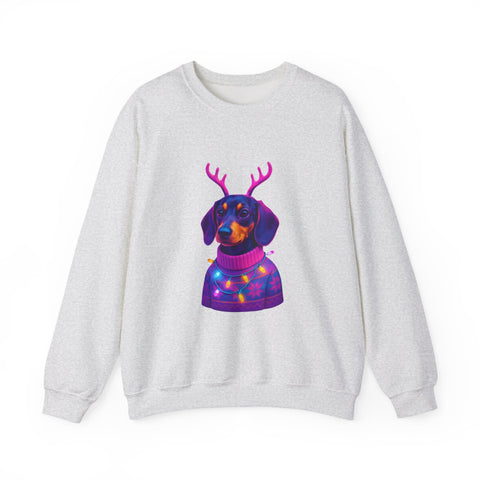 Dachshund Reindeer Sweater Crewneck Sweatshirt | Neon Holiday Dog Art