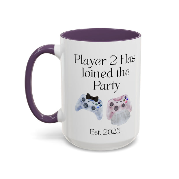'Player 2 Has Joined The Party' 'Est. 2025' Accent Coffee Mug