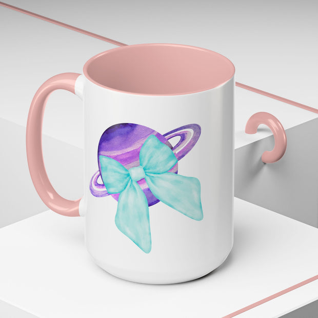 Purple Saturn Wrapped In A Bow Accent Coffee Mug