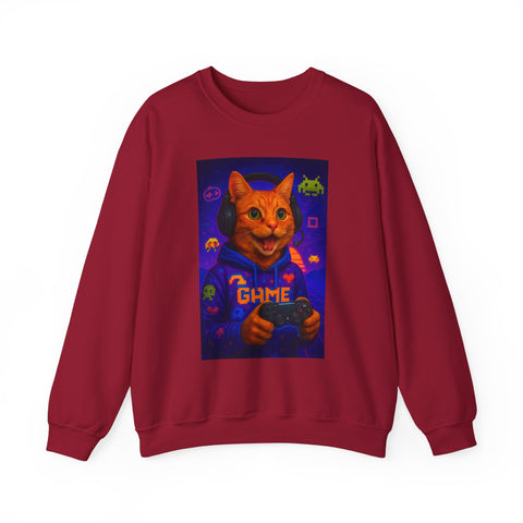 Gaming Cat Crewneck Sweatshirt, Funny Gift for Gamers, Cozy Cat Lover Apparel, Cute Sweatshirt for Gaming Night, Unisex Cat Sweatshirt