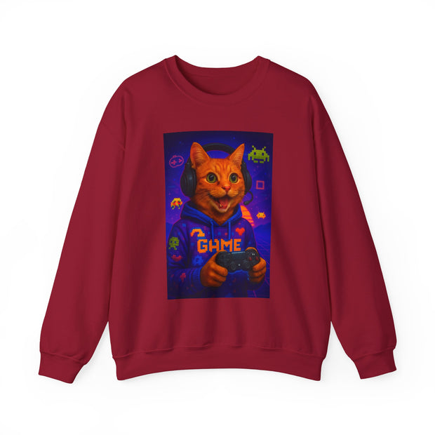 Gaming Cat Crewneck Sweatshirt, Funny Gift for Gamers, Cozy Cat Lover Apparel, Cute Sweatshirt for Gaming Night, Unisex Cat Sweatshirt