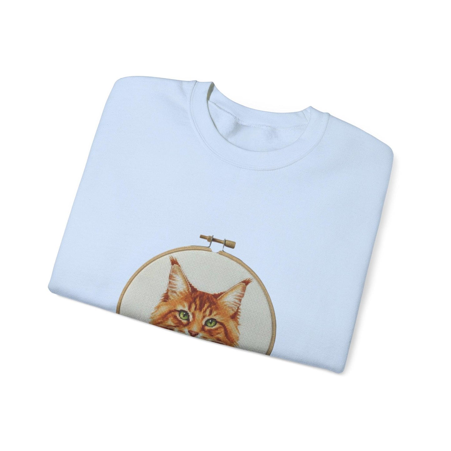 Orange Tabby Cat Sweatshirt, Cat Mom Gift, Cross Stitch Cat Portrait, Embroidery Hoop Floral Crewneck