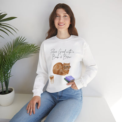 'Feline Good With A Book & Brew' Unisex Crewneck Sweatshirt