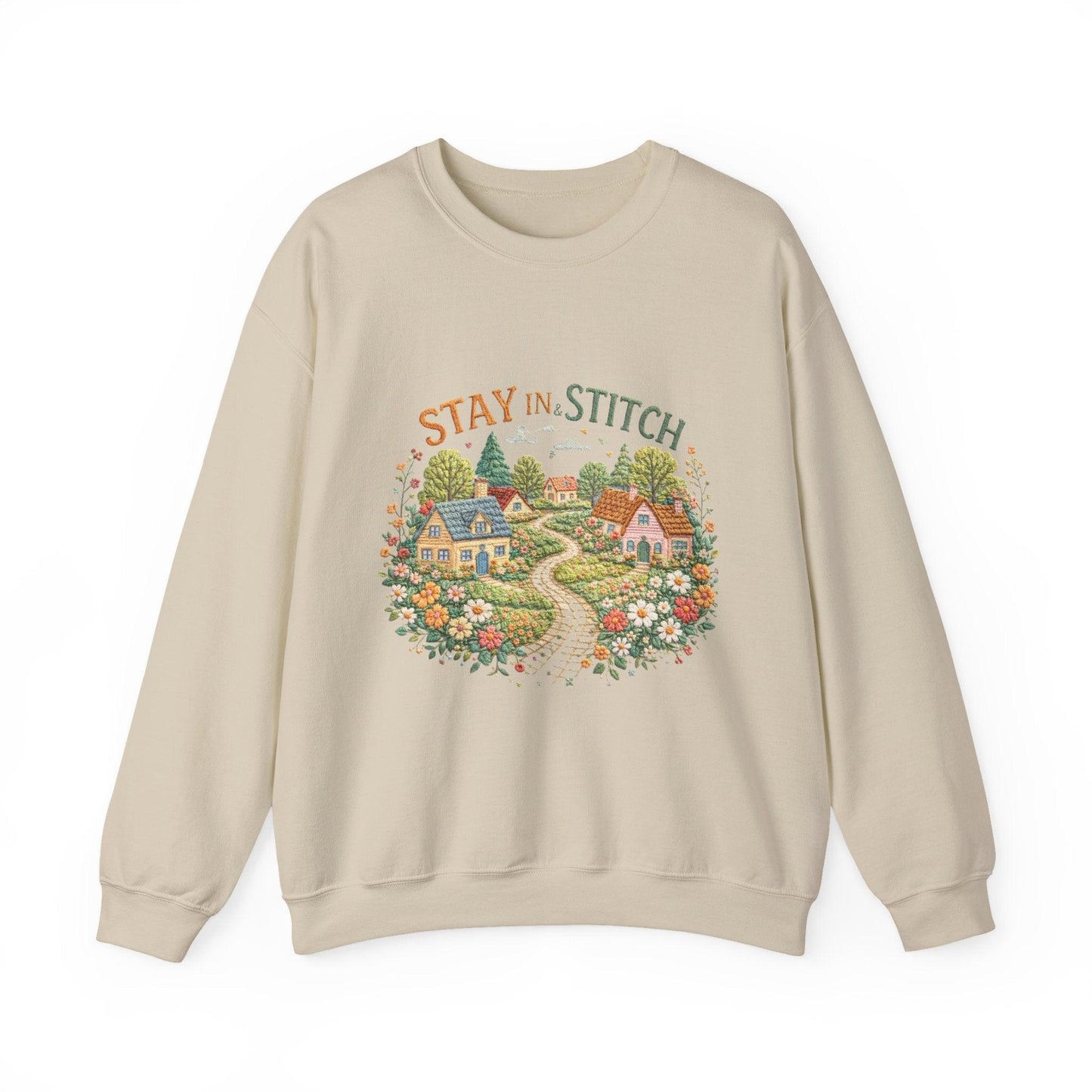 Stay in Stitch cottage garden Sweatshirt | cozy village embroidery design